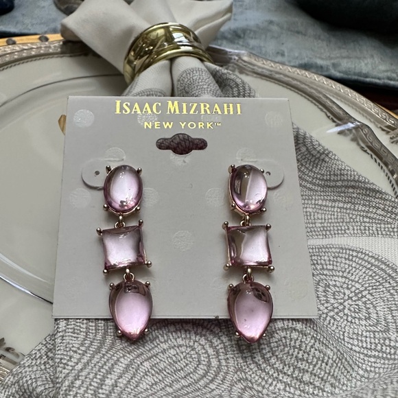 Isaac Mizrahi Jewelry - Isaac Mizrahi New York Linear Drop Gold Tone Pink Faceted Stones‎ Earrings NWT